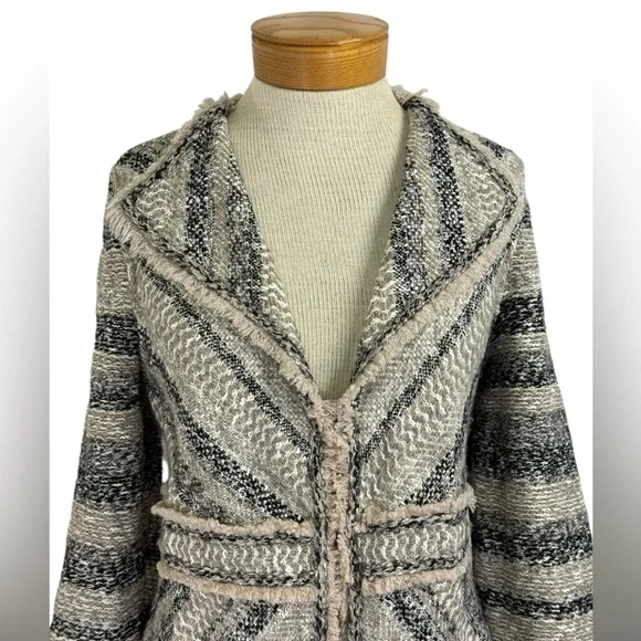 Chico’s Size 1 Knit Coatigan Cardigan Sweater Coatigan Stripe Long Relaxed Boho - Picture 4 of 9